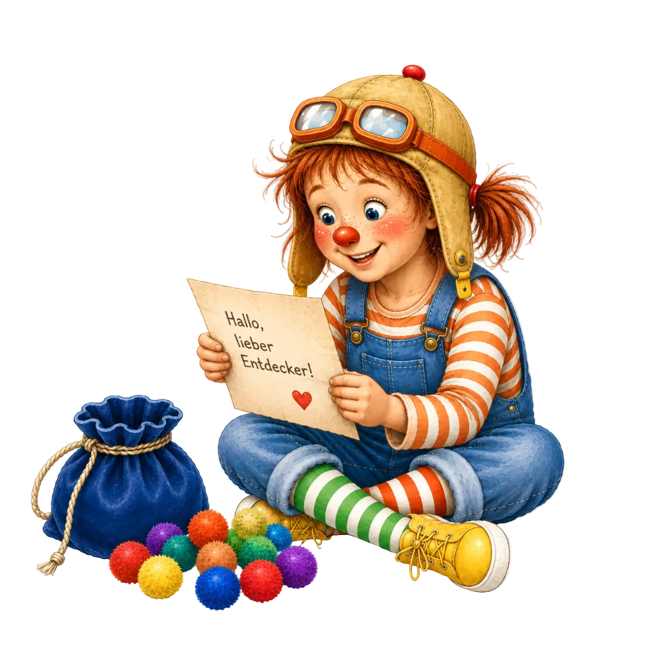 kleines Clownmädchen entdeck eine Geheimnis.