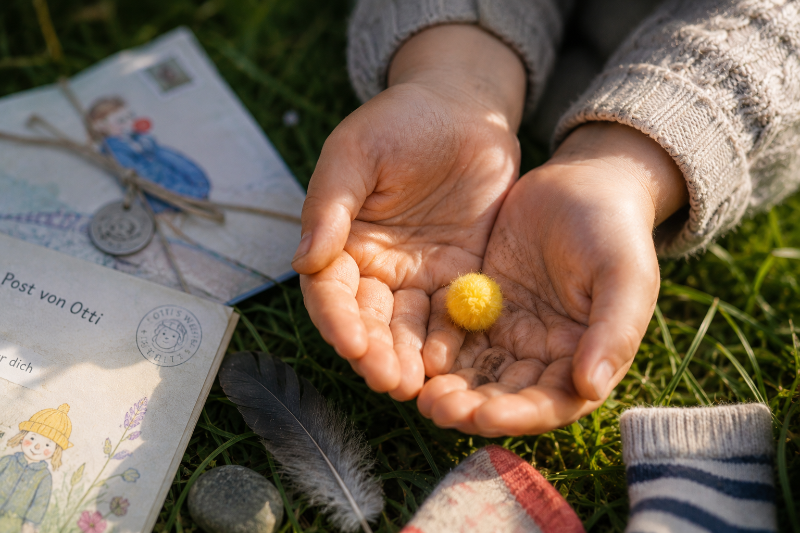 kleines Kind hält eine überraschung in der Hand